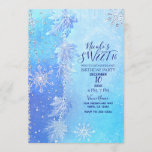 Convites Blue Winter Leaves & Snowflakes Doce 16 Party<br><div class="desc">Personalizar com qualquer texto.</div>