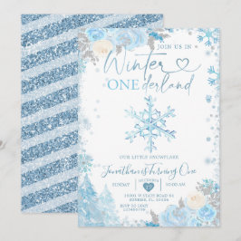Convites Blue Winter Onederland Snowflake primeiro aniversa