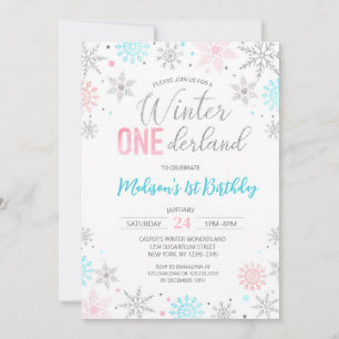 Convites Blue Winter Onederland Snowflakes Primeiro Anivers