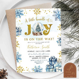 Convites Blue Winter Snow Globe Bundle of Joy Chá de fralda