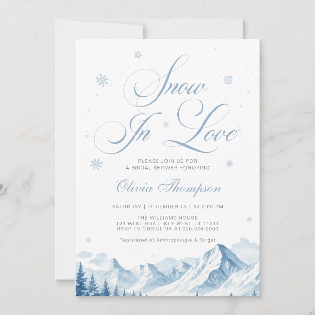Convites Blue Winter Snow In Love Bridal Shower (Frente)