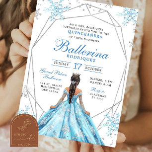Convites Blue Winter Snowflake Princess Quinceanera