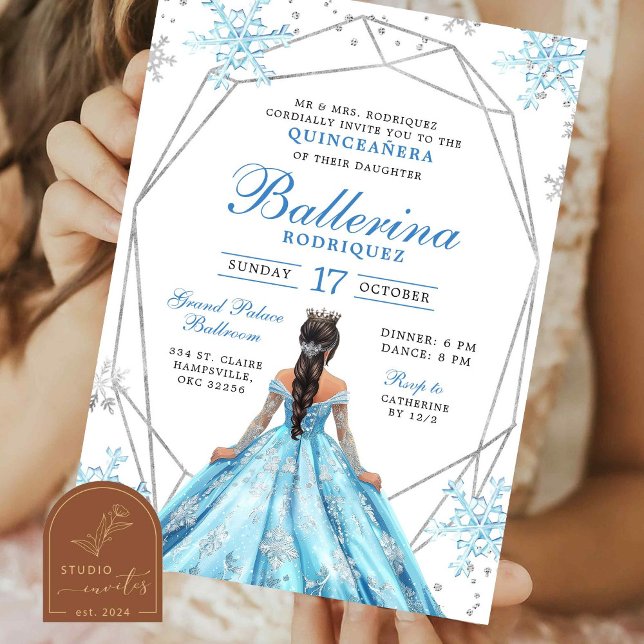 Convites Blue Winter Snowflake Princess Quinceanera (Criador carregado)