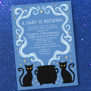 Convites Blue Witchy Baby está Cozinhando Chá de Bebê Menin