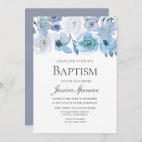 Blue Wonderland Cinza Flower Baptism Invite