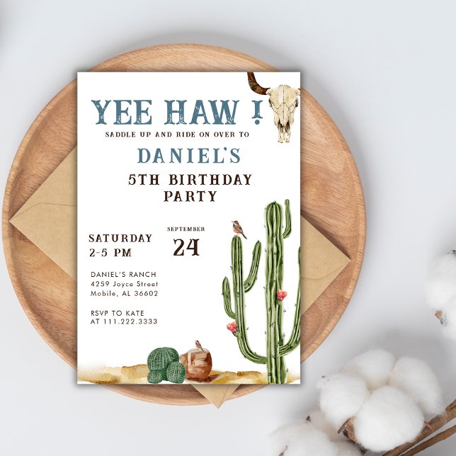 Convites Blue Yee Haw Western Rodeo Aniversário (Criador carregado)