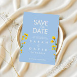 Convites Blue & Yellow buttercup save the date<br><div class="desc">Celebrate your love with this soft and romantic blue and yellow wildflower wedding invitation. Featuring delicate buttercup florals against a dusty blue background, this design blends rustic charm with timeless elegance. Perfect for spring and summer weddings, garden ceremonies, countryside venues, and cottagecore-inspired celebrations. The airy layout and hand-painted floral accents...</div>