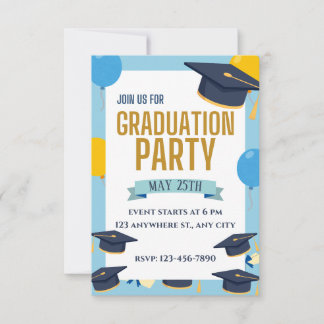 Convites Blue Yellow Colorful Graduation Party Invitation