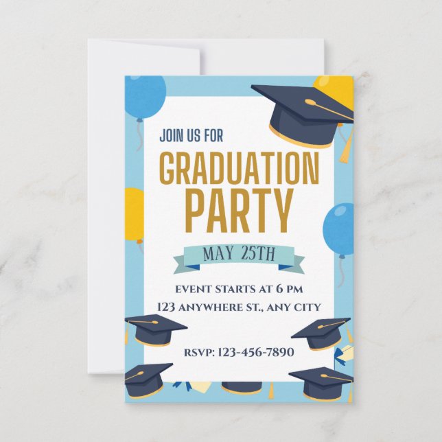 Convites Blue Yellow Colorful Graduation Party Invitation (Frente)