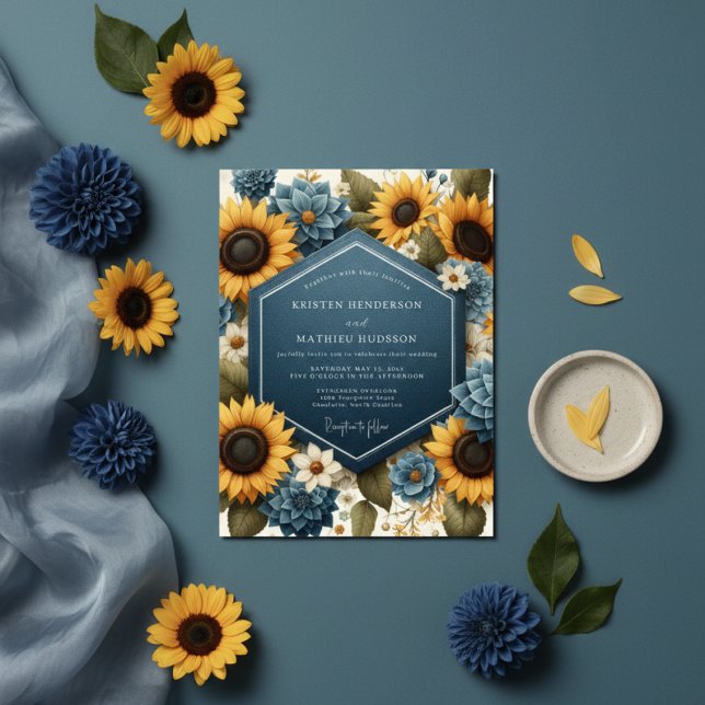 Convites Blue Yellow Floral Autumn Wedding (Criador carregado)
