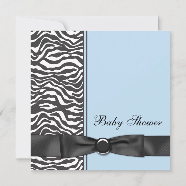Convites Blue Zebra Boy Baby Shower Invants (Frente)