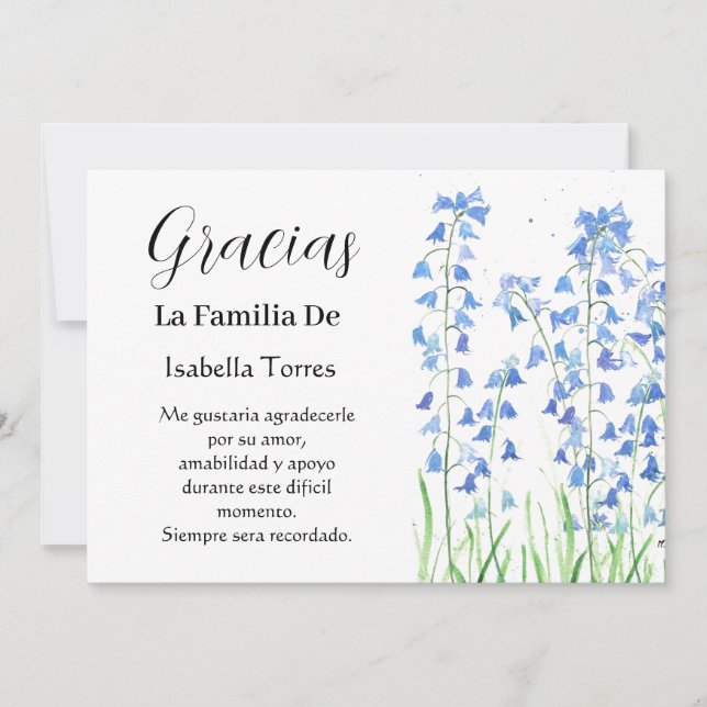 Convites Bluebeldes Espanhol Morte Floral Funeral Obrigado (Frente)