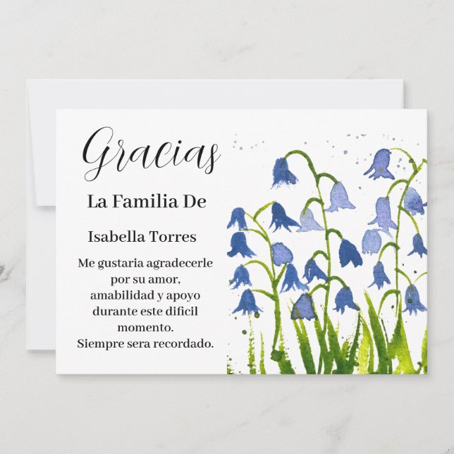 Convites Bluebeldes Espanhol Morte Floral Funeral Obrigado (Frente)