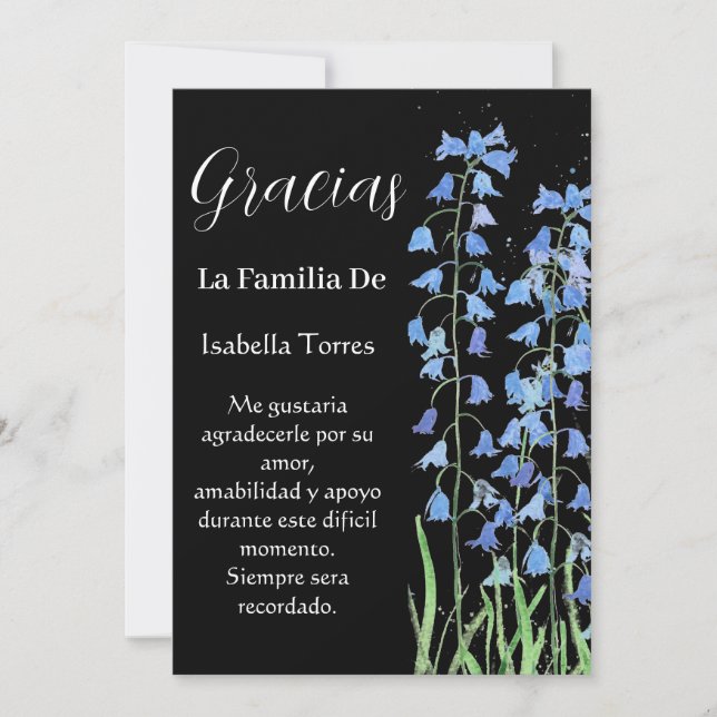 Convites Bluebeldes Espanhol Morte Floral Funeral Obrigado (Frente)
