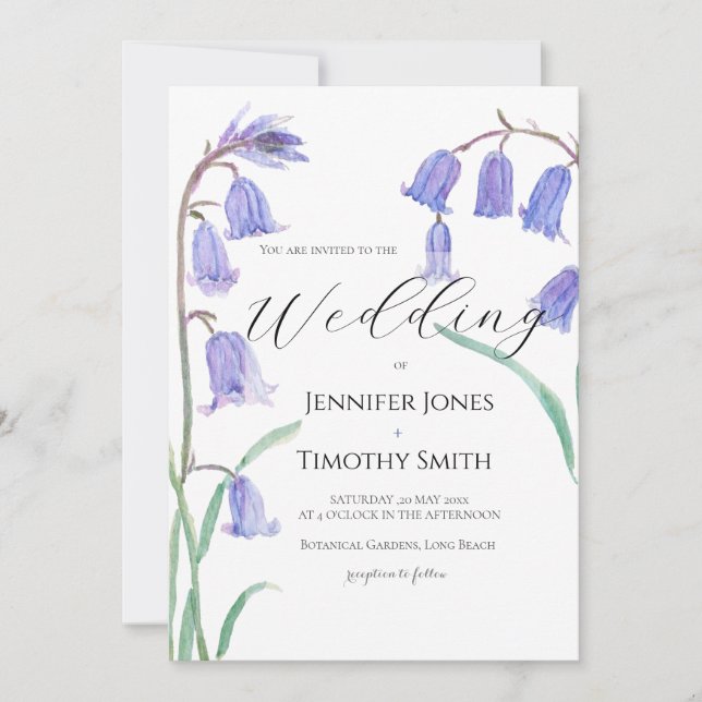 Convites bluebell watercolor wedding invitation  (Frente)