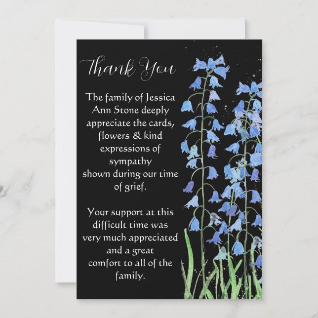 Convites Bluebells Blue Floral Morte Funeral Obrigado (Frente)