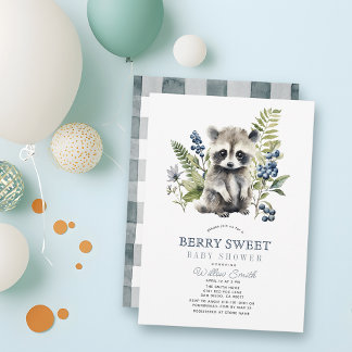 Convites Blueberries & Raccoon Berry Sweet Boy Baby Shower