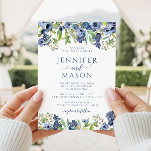 Convites Blueberry Azul Floral Outono Doce Casamento