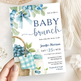 Convites Blueberry Baby Brunch Boy Bow & Bottle Baby Shower