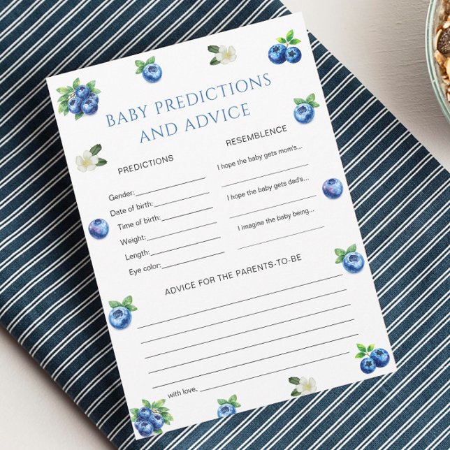 Convites Blueberry Baby Shower Baby Prediction Game Card (Criador carregado)