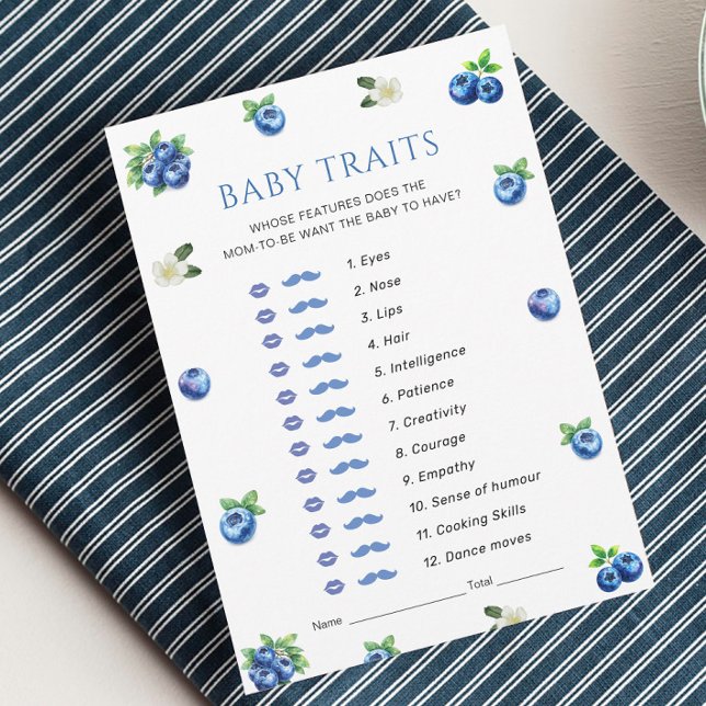 Convites Blueberry Baby Shower Baby Traits Game Card (Criador carregado)