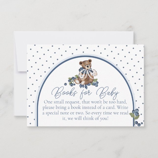 Convites Blueberry Bear Baby Boy Shower Book Request (Frente)