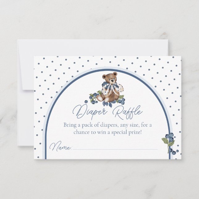 Convites Blueberry Bear Baby Boy Shower Diaper Raffle (Frente)
