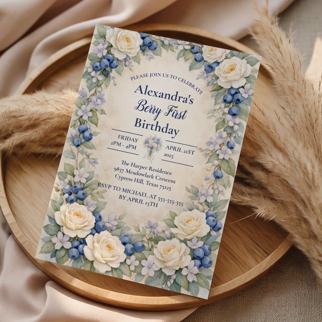 Convites Blueberry Berry Botanical 1st Birthday (Criador carregado)