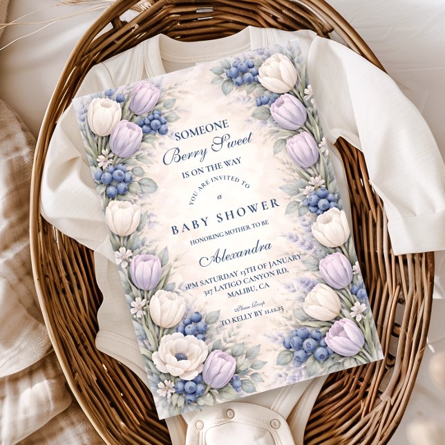 Convites Blueberry Blossom Garden Baby Shower (Criador carregado)