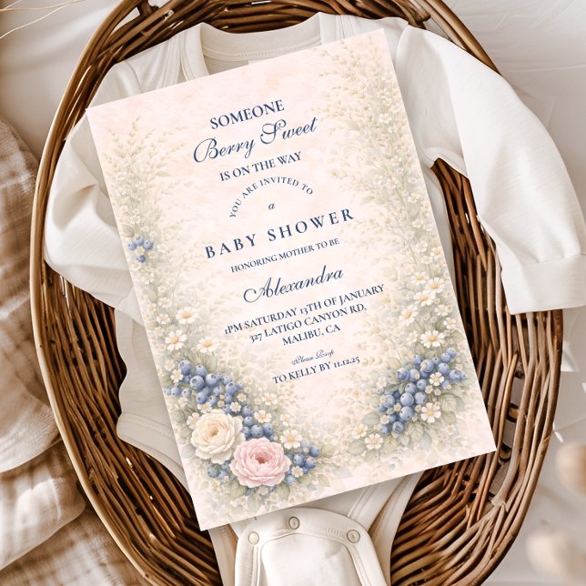 Convites Blueberry Botanical Frame Baby Shower (Criador carregado)