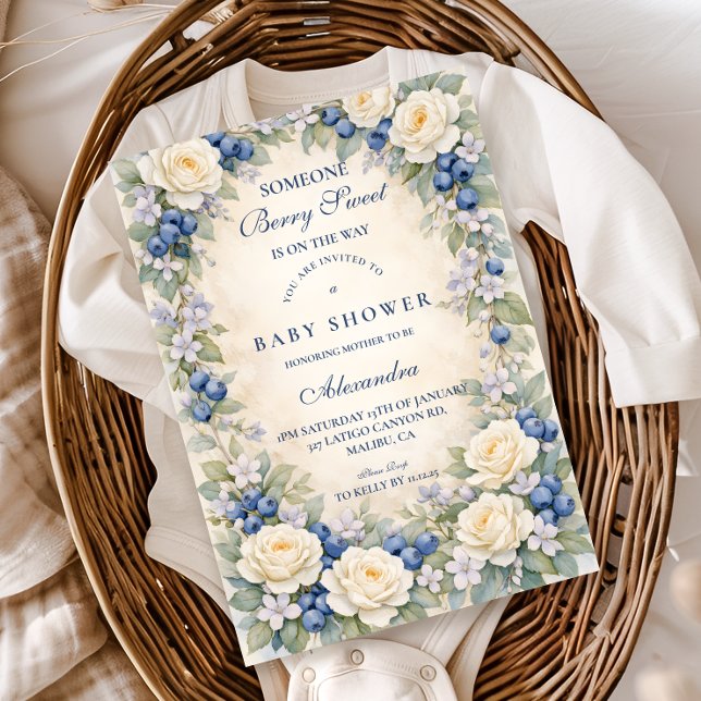 Convites Blueberry Floral Wreath Baby Shower (Criador carregado)
