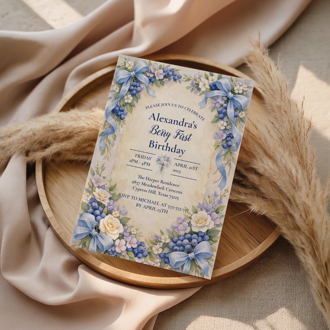 Convites Blueberry Garden Berry First 1st Birthday (Criador carregado)