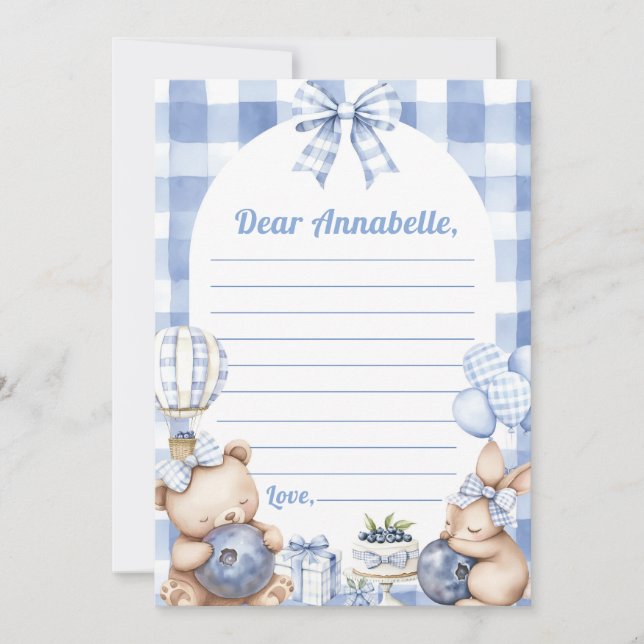Convites Blueberry Gingham Time Capsule Note Message (Frente)