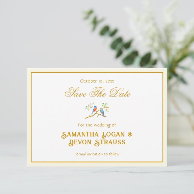 Convites Bluebirds Save The Date Wedding Announcement (Em pé/Frente)