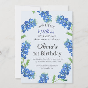 Convites Bluebonnets 1rua Primeiro Aniversário Azul Floral