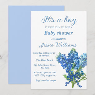 Convites Bluebonnets Texas Floral Rustic Baby chá