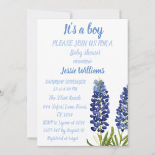 Convites Bluebonnets Texas Floral Rustic Baby chá
