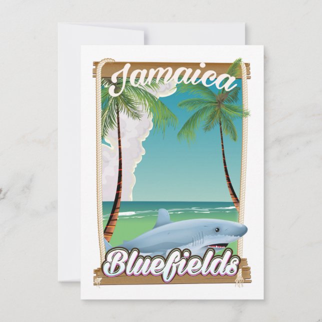 Convites Bluefields, poster de férias na praia da Jamaica. (Verso)