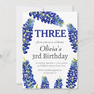 Convites Bluetooth 3º Terceiro Aniversário Blue Floral