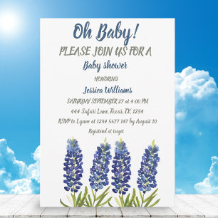 Convites Bluetooth Blue Floral Watercolor Texas Baby boy