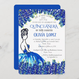 Convites Bluetooth Quinceañera Blue Floral Birday