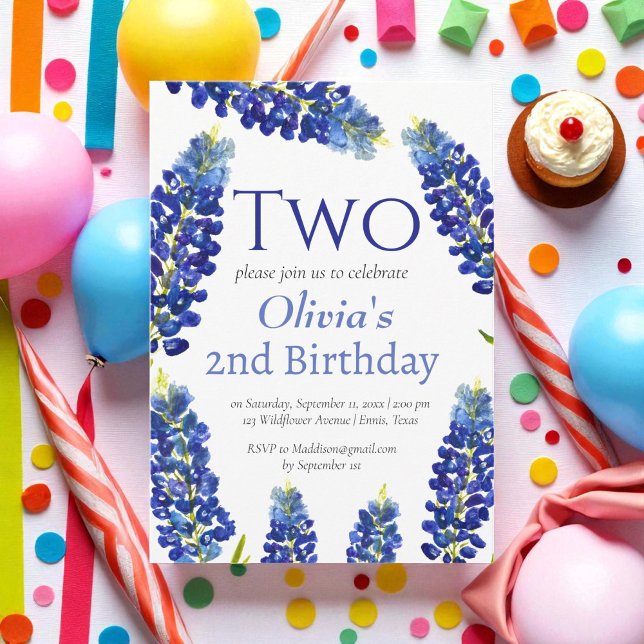 Convites Bluetooth segundo aniversário Blue Floral (Criador carregado)