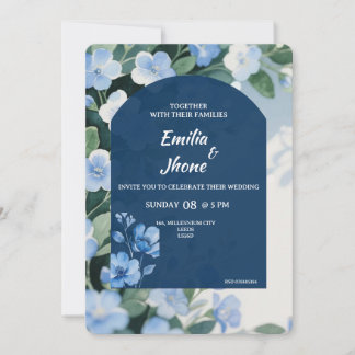 Convites Bluish Floral Romantic Wedding Card