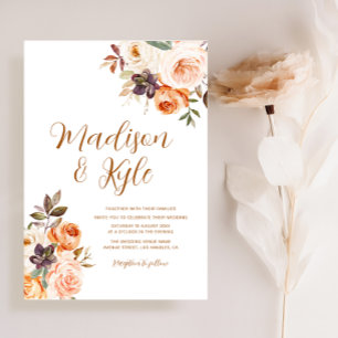Convites blush and gold fall flowers wedding invitation