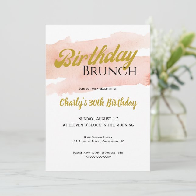 Convites Blush and Gold Modern Brunch Celebration (Em pé/Frente)