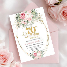 Convites Blush and Gold Printable 70th Birthday Invitation