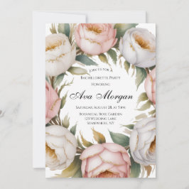 Convites Blush and Ivory Rose Floral Bachelorette Party
