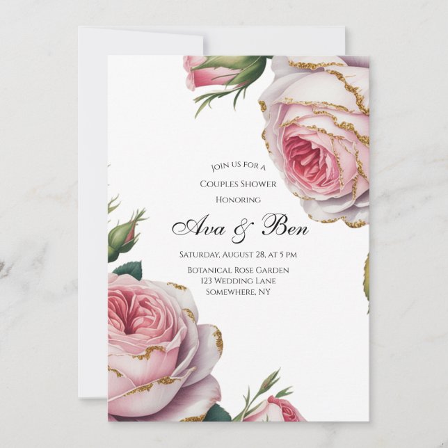 Convites Blush and Ivory Rose Floral Couples Shower (Frente)