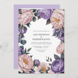 Convites Blush and Mauve Watercolor Floral Wedding QR Code