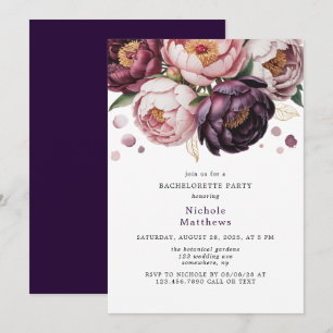 Convites Blush and Plum Peony Floral Festa de solteira